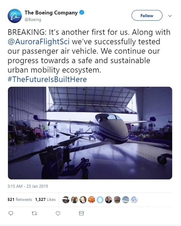 波音飛行出租車(chē)完成首次測(cè)試 采用無(wú)人駕駛技術(shù)