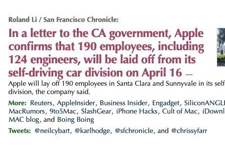 蘋果無(wú)人駕駛業(yè)務(wù)收縮，拿 124 個(gè)工程師祭天！