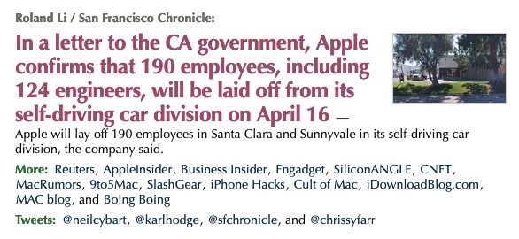 蘋果無(wú)人駕駛業(yè)務(wù)收縮，拿 124 個(gè)工程師祭天！