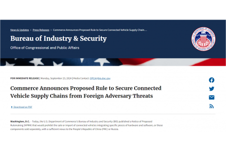 禁令升級(jí)！美國擬全面禁用中國自動(dòng)駕駛軟硬件 原創(chuàng) 編輯部 低速無人駕駛產(chǎn)業(yè)聯(lián)盟  2024年09月24日 18:44 廣東